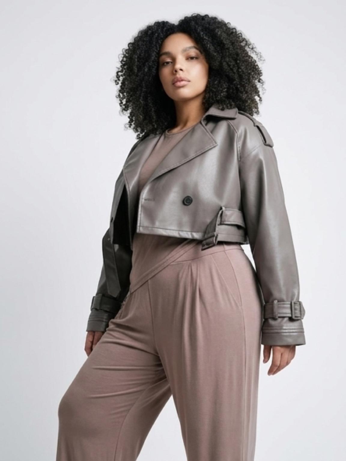 1952 Oversize Grey Leather Look Jacket
