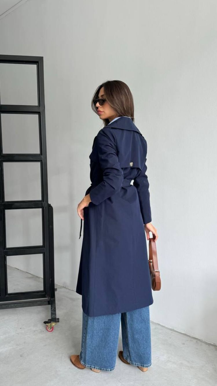 1952 Navy Trench Long Coat