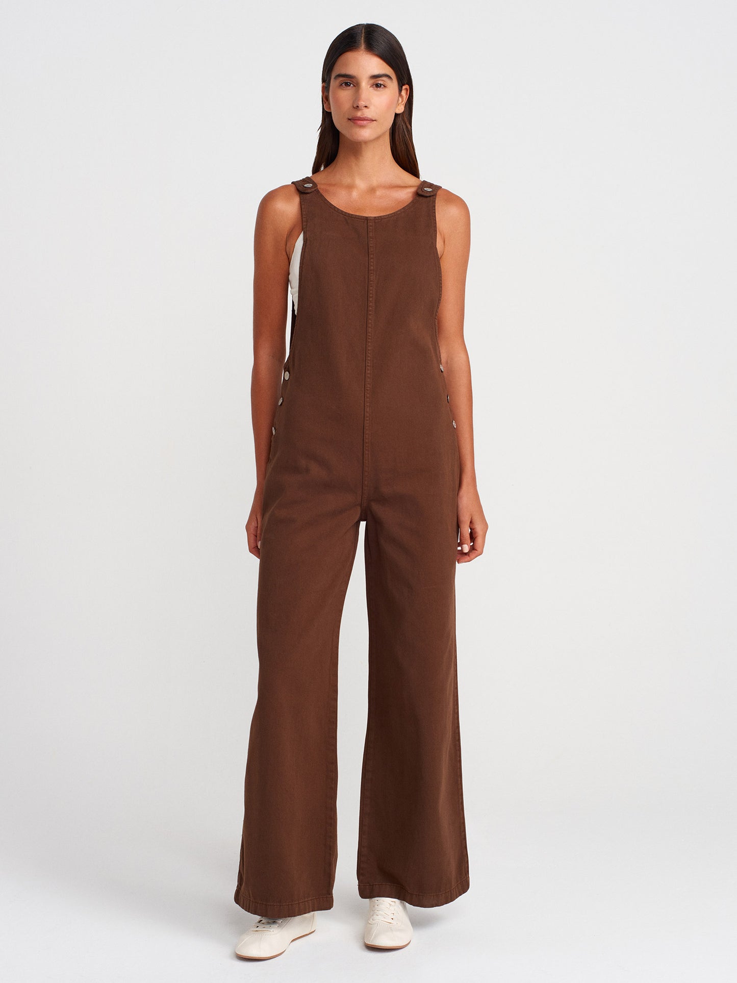 1952 Cotton Shabby Denim Shoe-Brown Jumpsuit