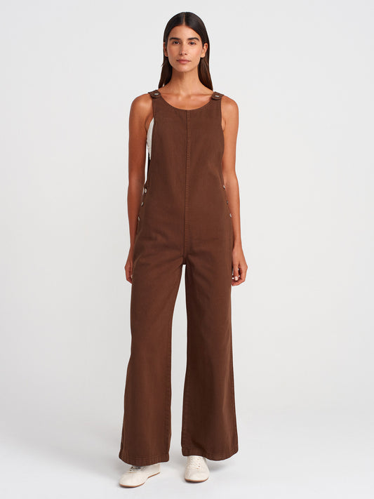 1952 Cotton Shabby Denim Shoe-Brown Jumpsuit