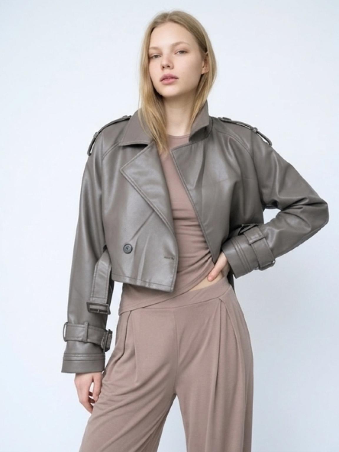 1952 Oversize Grey Leather Look Jacket