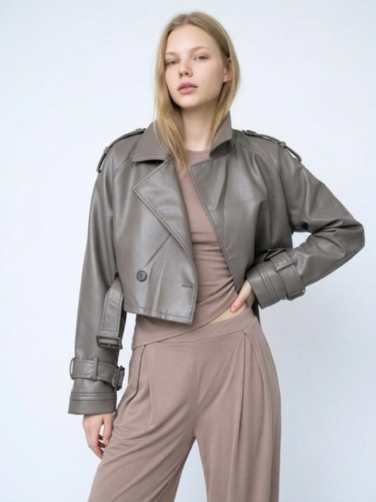 1952 Oversize Grey Leather Look Jacket