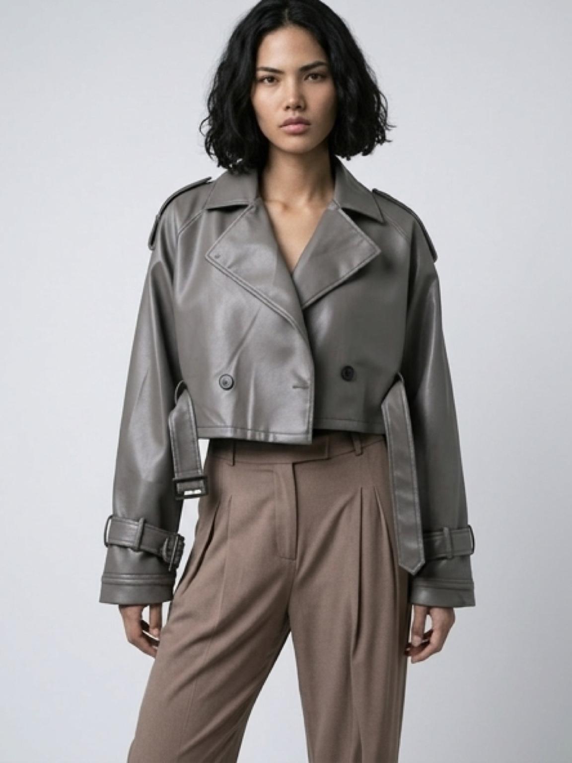 1952 Oversize Grey Leather Look Jacket