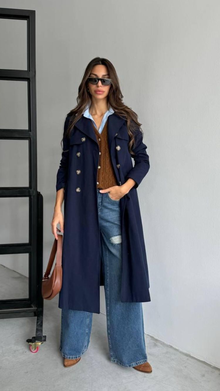 1952 Navy Trench Long Coat