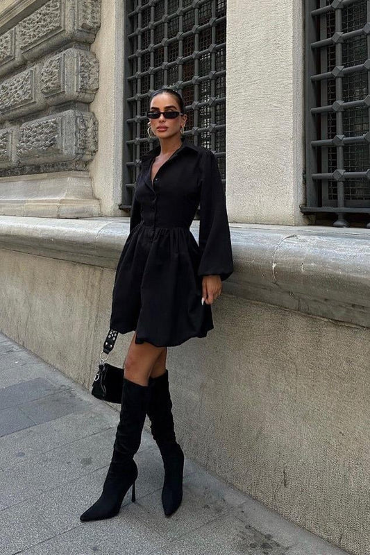 1952 Black Puff Shirt Dress