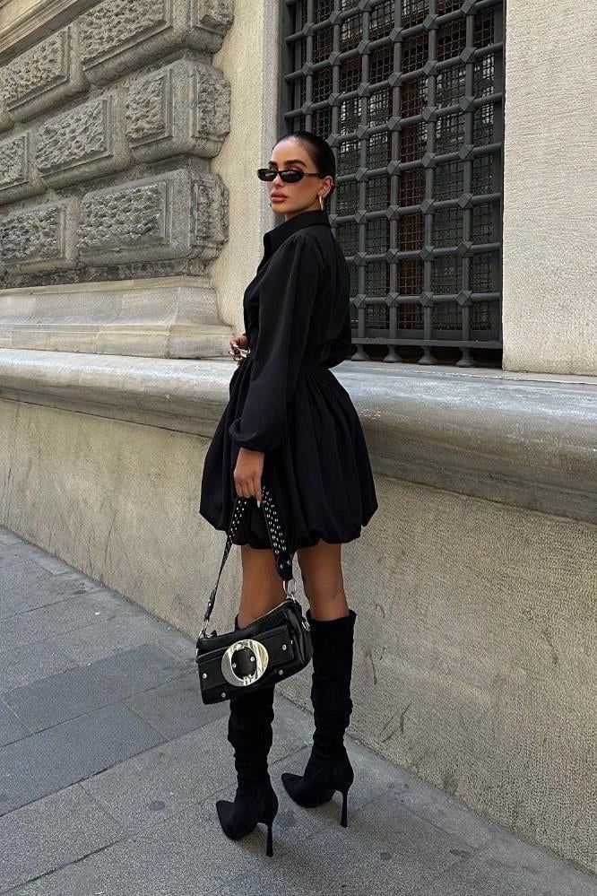 1952 Black Puff Shirt Dress